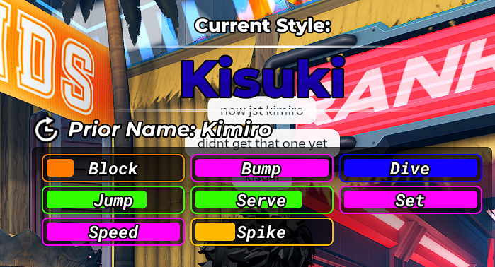 Kisuki stat sheet in Volleyball Legends